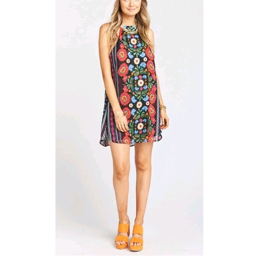Show Me Your MuMu Ladies Spaghetti Byron Mexicali Colorful Mini Summer Dress-Sm